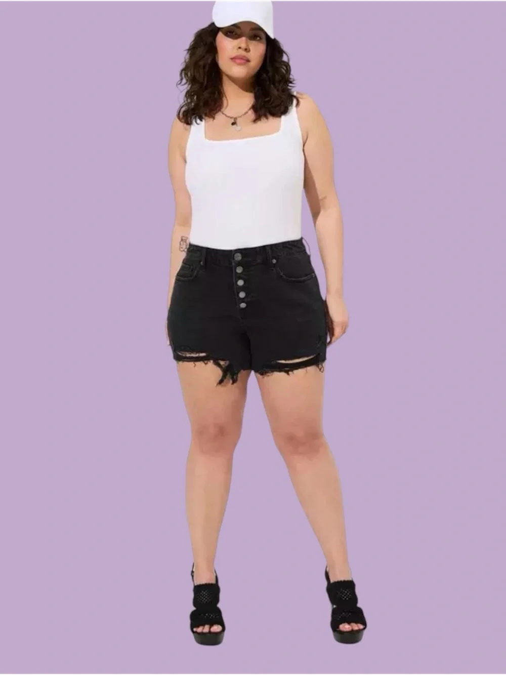Torrid Black Stretch and Rigid 3.5 High Rise Button Fly Shorts Sz16
